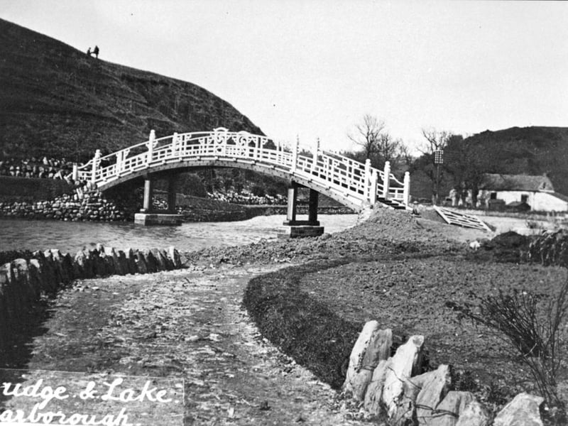 Taken shortly after the park had open, the photo shows a view of the bridge over to the island, with Peasholm Gap to the far right.