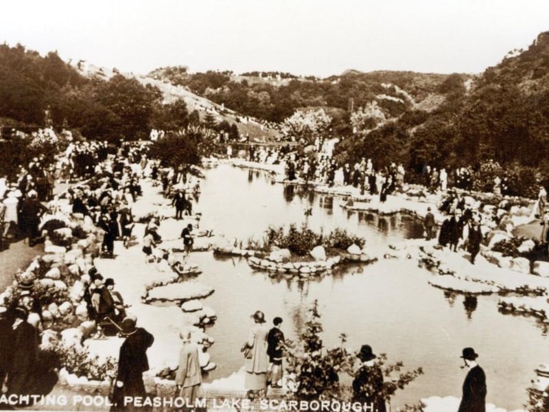 Another view of the yachting pools, busy with people.