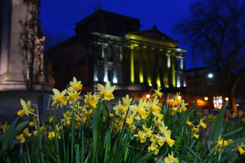 The Harris Museum in Preston lit up to mark the 1st anniversary of lockdown