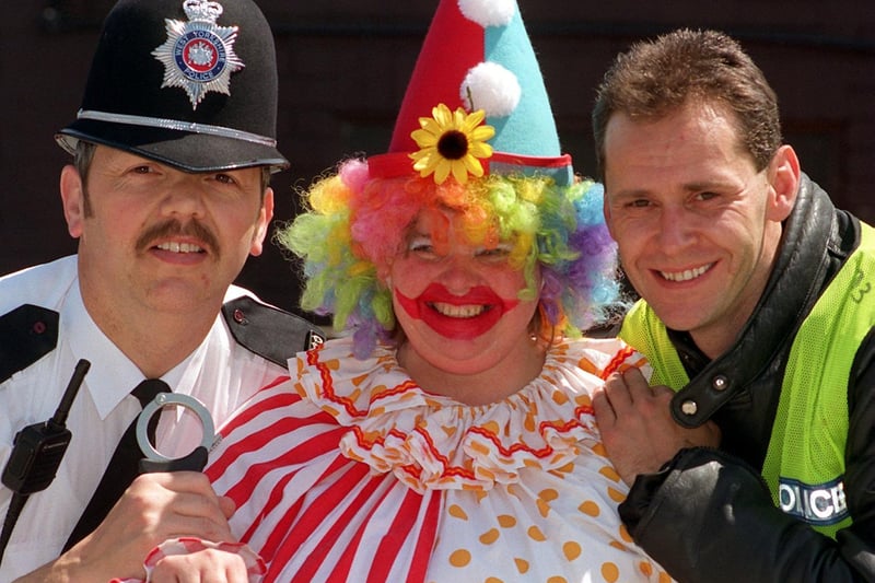June 1996 and pictured clowning around at Otley Carnival is PC Chris Neal, Lynette Hodge and TC Steve Kirkland.