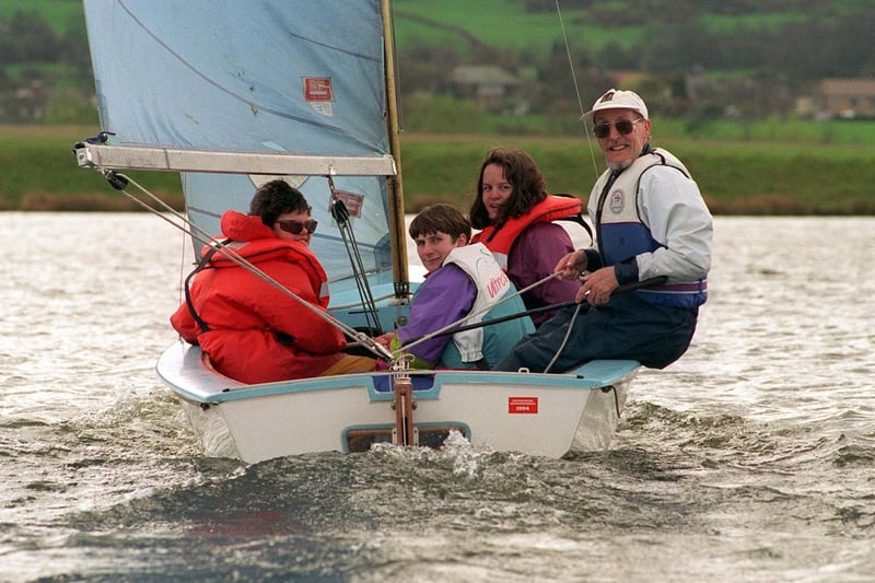 On the water at Otley Sailing Club in April 1996 are, from the left, Amy Stanard, Clare Fox, Suzanne Iggo and Norman Stephens.