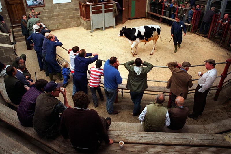 Farmers and wholesale butchers at Otley Cattle Market in May 1996.
