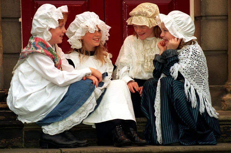 December 1996 and St Joseph's R.C. Primary pupils were dressed in period costume for the town's Victorian Fayre. Pictured are Jenny Thompson, Kelly Stewart, Jemma Richardson and Rebecca Smith.