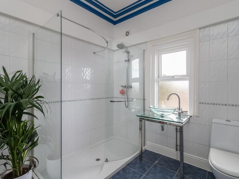 The clean, bright shower room