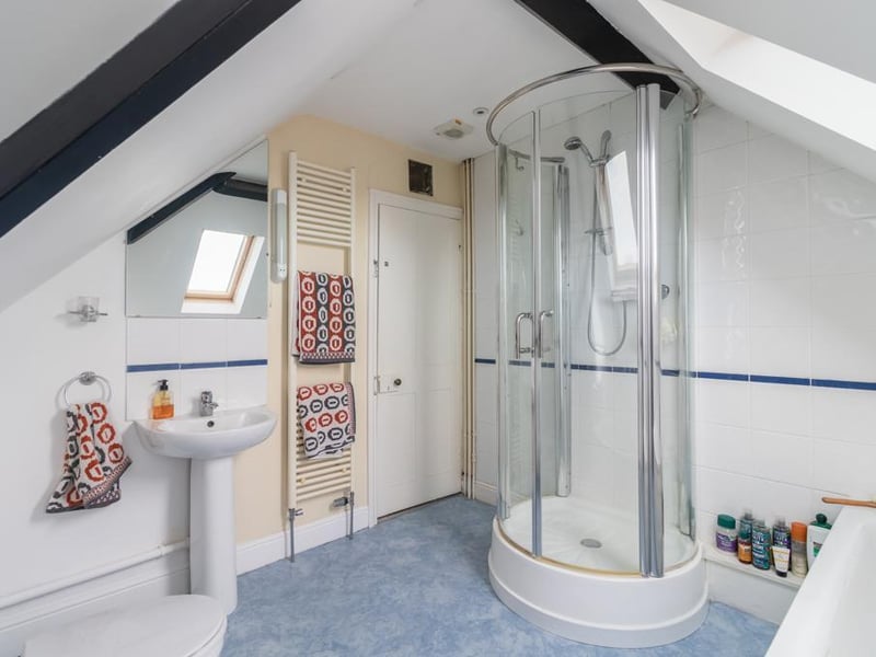 Shower room with sloping roof