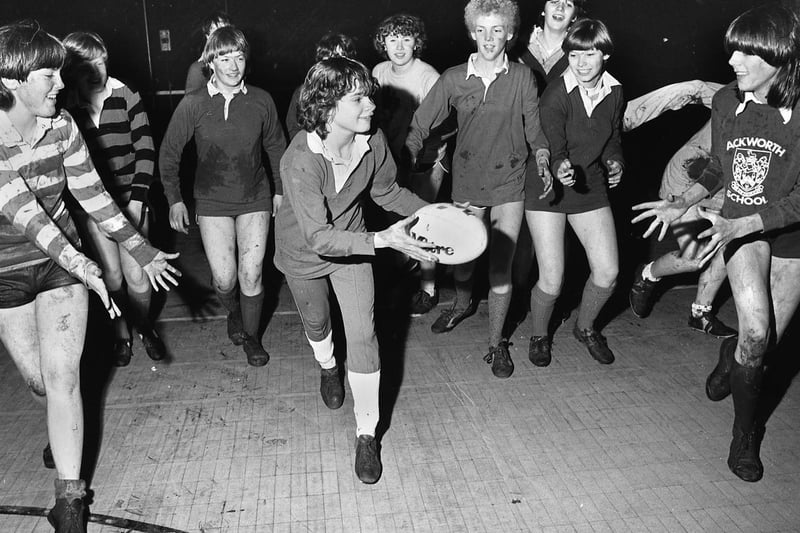 Whitley High School girls rugby league team training in November 1980.