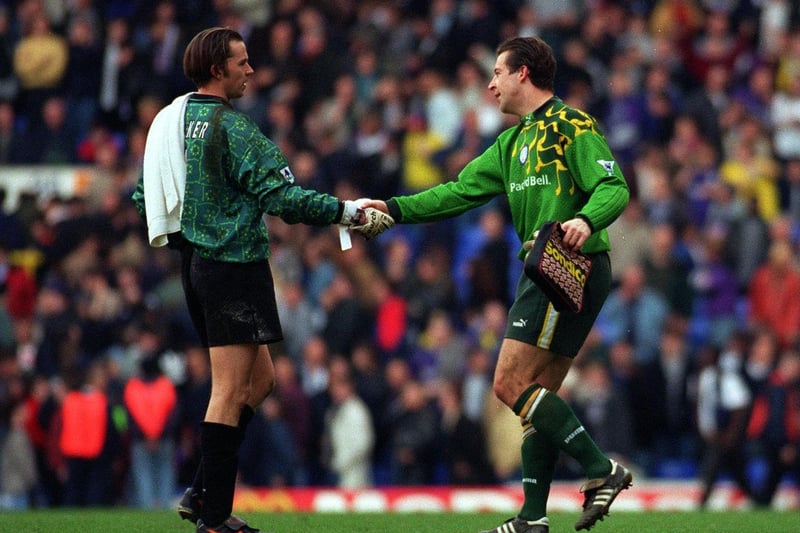 England keeper Ian Walker shakes hands with his fancied replacement Nigel Martyn before kick off.