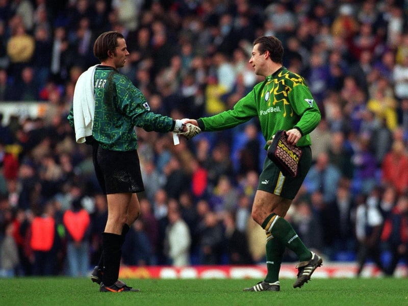 England keeper Ian Walker shakes hands with his fancied replacement Nigel Martyn before kick off.