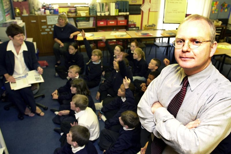 Sepember 2002 and Low Road Primary was celebrating after the school was  removed from special measures by Ofsted. Pictured is headteacher Phil Riozzi.