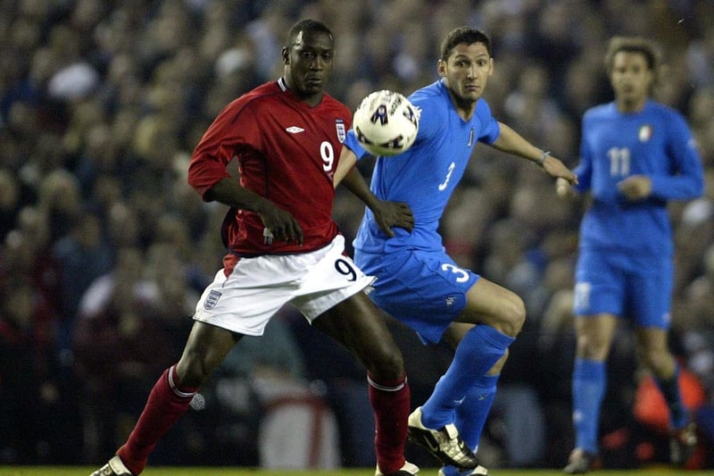 Emile Heskey holds up the ball at Elland Road.