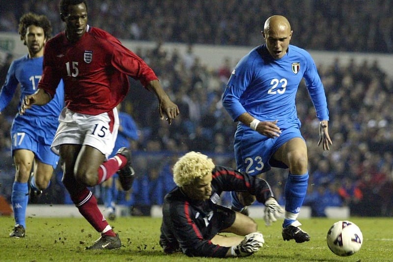 Disaster strikes for the Three Lions as David James gifts the visitors a penalty in the 92nd minute.