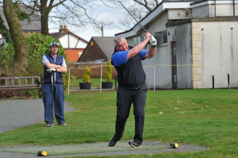 Kevin Cleaver drives off at Gathurst Golf Club