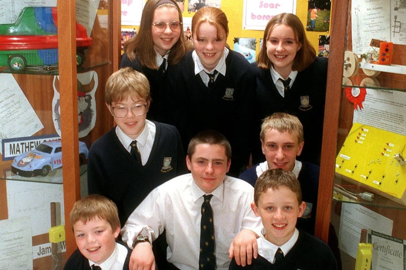 July 1998 and pupils from Guiseley School took part in Young Engineers for Britain competition. Pictured are Joanne Boardman, Anna Lennox, Lisa Boucher, Calum Kennedy, Matthew Gamble, Edward Midgley, Billy Soloman, and James Walker.