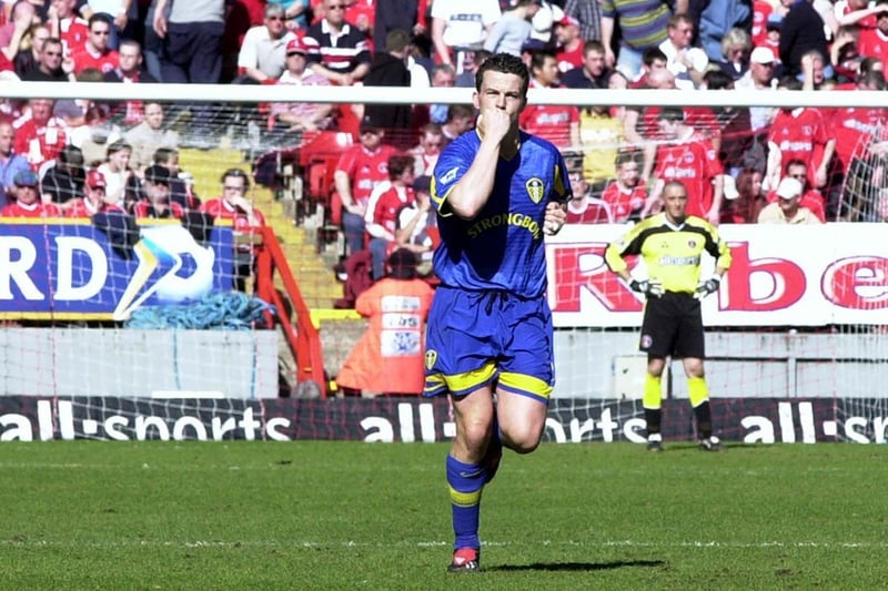Ian Harte celebrates after putting Leeds United 2-0 up from the penalty spot after 33 minutes.