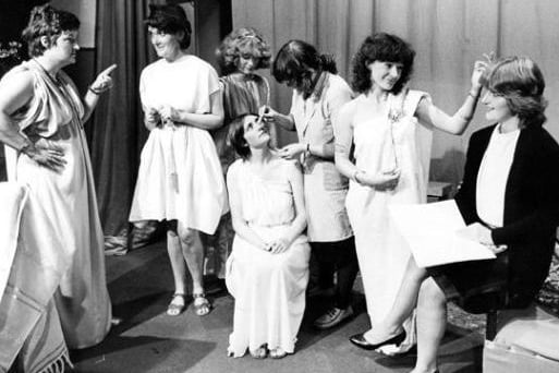 The cast of 'Bright Society'. From the left; Judith Carlyle, Prue Robertson, Melanie Cook, Brenda Smith, Anne Lawler, Alison Wright and Joanna Hall.