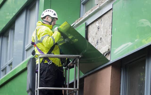 Cladding being removed from Hanover tower block in Sheffield. Picture: Danny Lawson/PA Wire