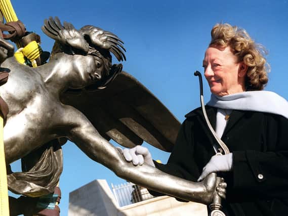 The dream of Fisherman's Friend founder Doreen Lofthouse became reality when the statue of Eros was mounted on its plinth. The statue was put in place to act as a welcome to Fleetwood, located as it is in the middle of a roundabout on Amounderness Way.