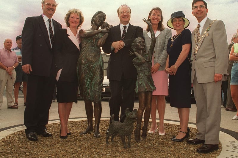 Doreen at the unveiling of the welcome home statue in Fleetwood L-R Tony Lofthouse, Doreen Lofthouse, Duncan Lofthouse, Linda Lofthouse, Mayoress of Wyre Sue Jolley and Mayor Leonard Jolley.