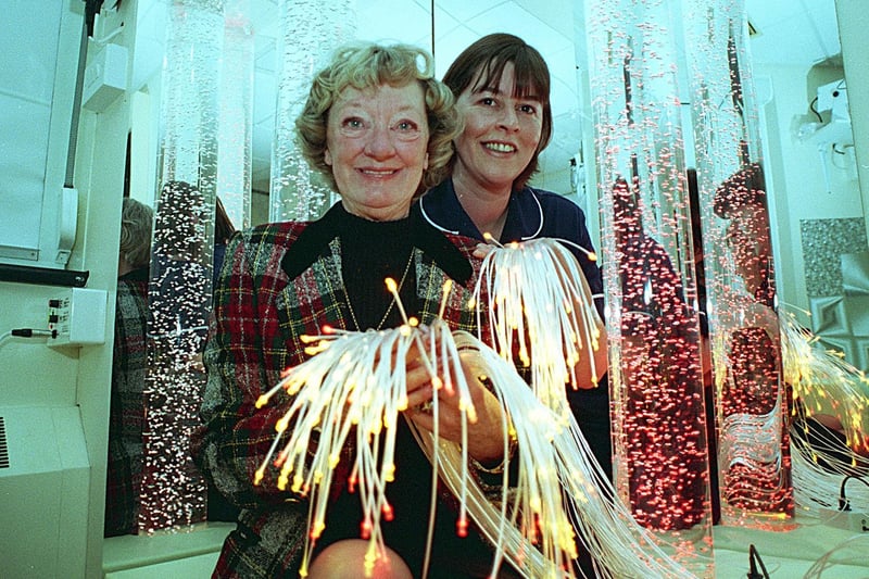 Doreen Lofthouse (left) of Fishermans Friend in the Snoezelen (corr) Room at Fleetwood Hospital with Ward Manager Louise Noblett.