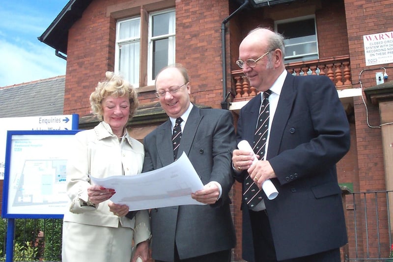 Doreen Lofthouse, Duncan Lofthouse and Tony Lofthouse study plans for a £1.6m redevelopment of Fleetwood Hospital.