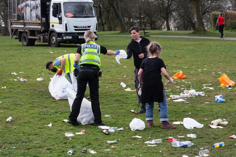 However, pictures taken today at the scene, in the Hyde Park student area of the city, show enormous amounts of litter left on the grass by many of those in attendance