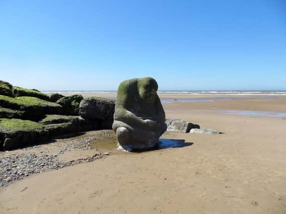 The stone Ogre on Cleveleys beach is part of the story of the Sea Swallow and Mythic Coastline.