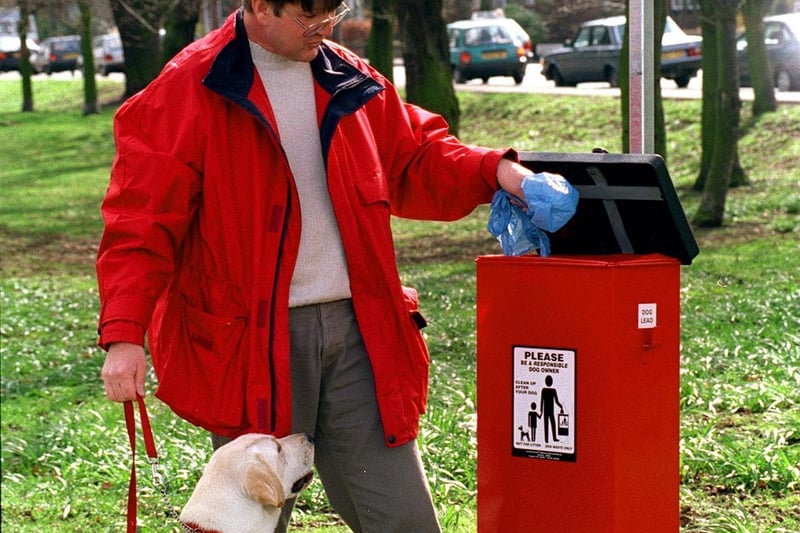 A new facility for the disposal of dog dirt was launched in Manston Park. Kirby, the Labrador watches as owner John Brooke uses the bin.