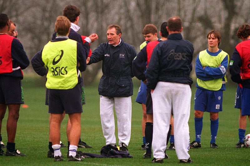 Manager Howard Wilkinson gets his point across at the club's Thorp Arch training facility.