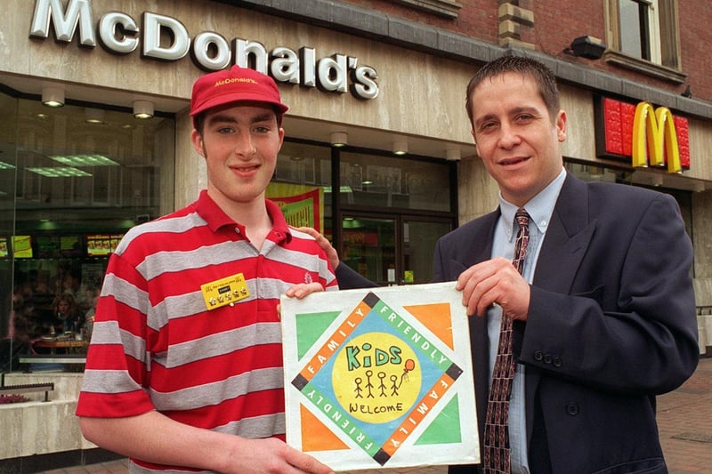 The Briggate branch of McDonald's received a Yorkshire Evening Post Family Friendly Award. Pictured are general manager Darren Prince (right) and crew member Danny Clark.