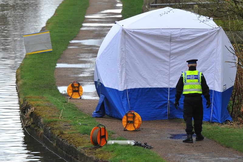 Another shot from the scene of a murder last week.  Police and underwater search and marine unit at the scene of a murder, after the body of a man in his 30s was found in the water at Leeds and Liverpool Canal, Leigh Branch, off King Street, Leigh.