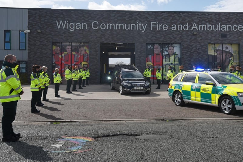 Last week colleagues and friends paid their respects with a guard of honor, for the funeral of Peter Millington, a North West Ambulance Service paramedic, as the funeral cortege went through Wigan Fire and Ambulance Community Station, Wigan for Peter's final journey.