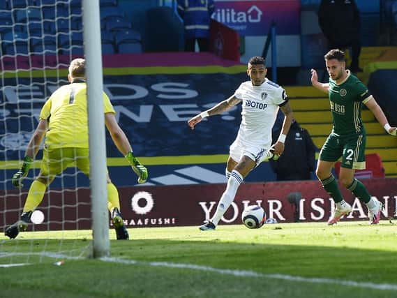 THE ASSIST - Raphinha put Jack Harrison's goal on a plate in Leeds United's 2-1 win over Sheffield United. Pic: Jonathan Gawthorpe