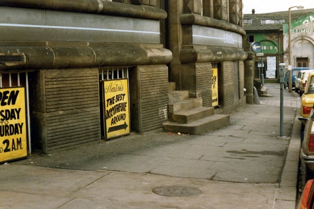 The ground floor of the Corn Exchange advertisements for Martine's, 'the best discotheque around'.  Did you enjoy a night out at Martine's back in the day?