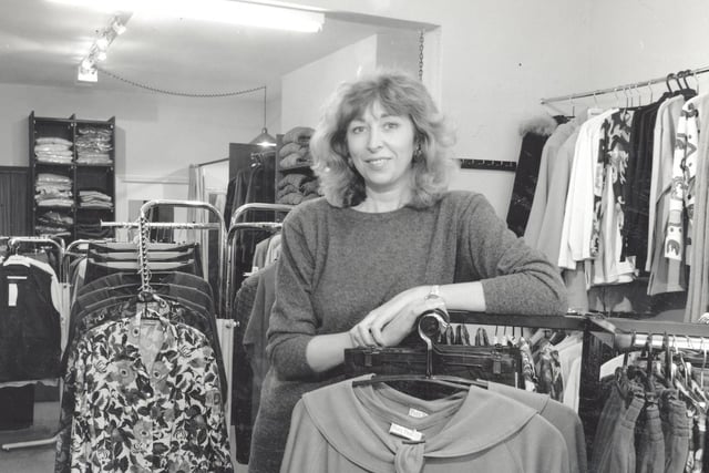 This is Lesley Barker, the new owner of Ilkley fashion boutique Maradadi in the early 1990s.