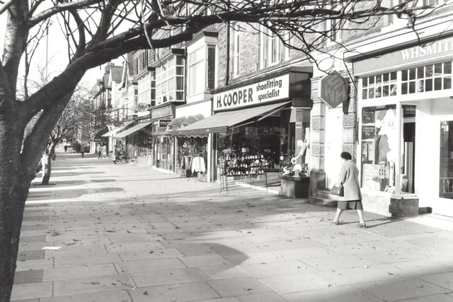 Stationary giant WHSmith and shoefitting specialist H. Cooper were among the shops on this Ilkley street in the early 1980s.