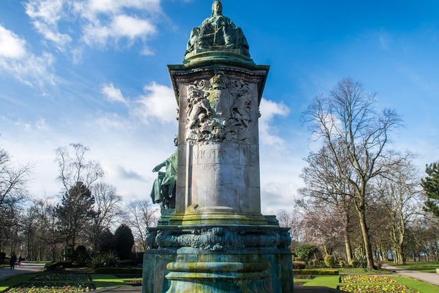 This memorial was unveiled in November 1905, and originally stood outside Leeds Town Hall. It was moved to Woodhouse Moor in 1937 was designated as a Grade II* listed building in August 1976.