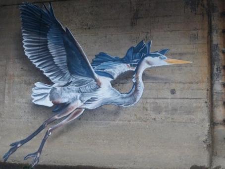 The Grey Heron is designed to be submerged and then reappear as the river level changes on the waterside by The Calls. Have you spotted it?