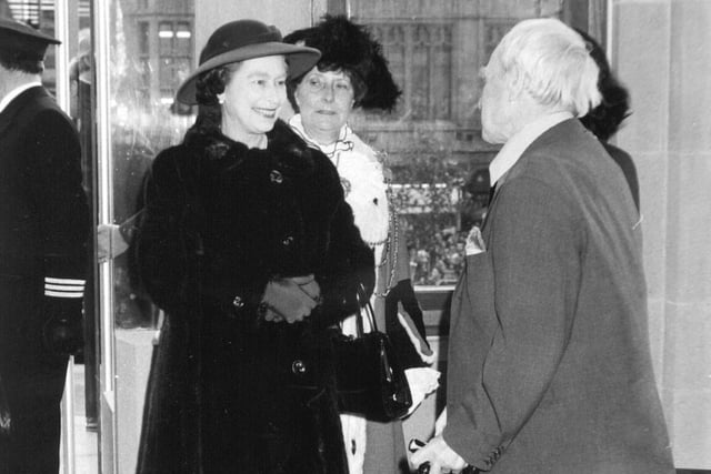 The Queen chats with sculptor Henry Moore at the new look Leeds City Art Gallery.