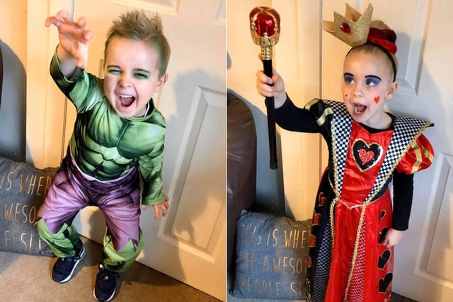 Four-year-old Ashton as Hulk and Maggie, five as the Queen Of Hearts from proud mum Kelly Gomersall.