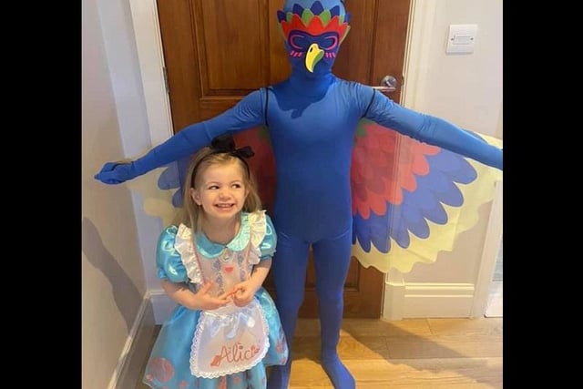 Gemma Robinson sent us this pic of Alice, age 3 and Henry, age 9, dressed as Alice in Wonderland and the Roly Poly Bird from the Twits.