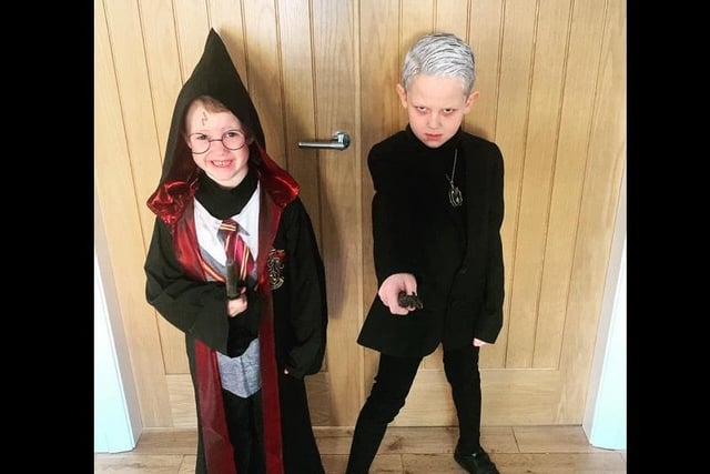 Here are Fin and Zac getting into character for World Book Day dressed as Harry Potter and Draco Malfoy. Thanks to Rachael Bullough for sharing.