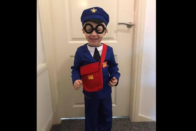 James, age 3 as Postman Pat