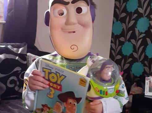 Meet young Raidan dressed as Buzz Lightyear from Toy Story.