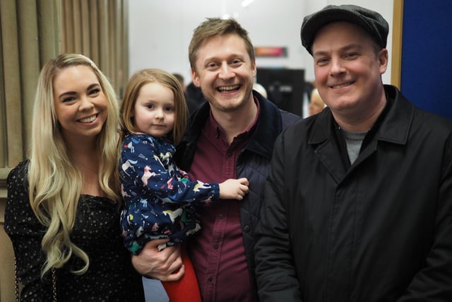 Rock FM staff Rose Finnigan and former producer Ross Beresford who met at Rock FM and their daughter Lilly with Mark Freejack.