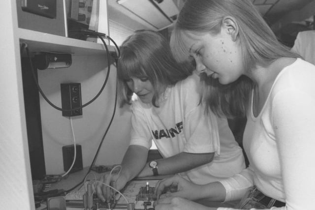 Pictured on the Wise Bus (Women In Science and Education) at University College Scarborough during a three-day conference for senior pupils back in July 1995 are, left to right, Gillian Booth, from Graham School, and Katie Smith, from Pindar School, working on an electronics project.