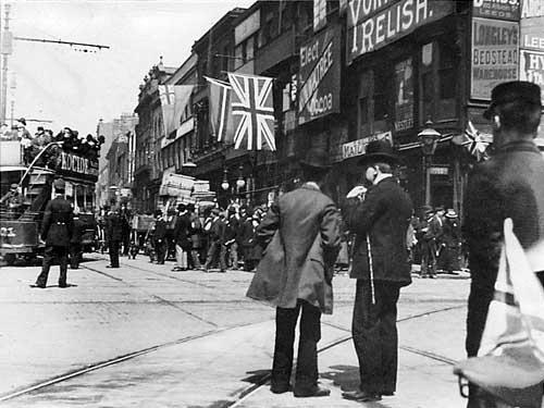 Flags have been hung out on Briggate to celebrate the relief of Mafeking. This was a town in South Africa which had been besieged by Boer troops for 27 weeks.