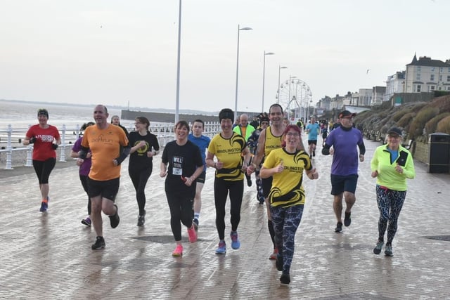 Kevin Sissons in orange, Jane Welbourne in black kit with pink shoes, Lyn Gent, Stuart Gent, Helena Bennett in front and far right in yellow jacket is Yvonne Shawcross