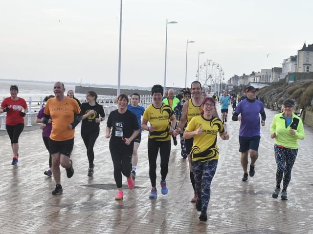 Kevin Sissons in orange, Jane Welbourne in black kit with pink shoes, Lyn Gent, Stuart Gent, Helena Bennett in front and far right in yellow jacket is Yvonne Shawcross