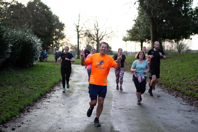 Runners in the New Year's Day parkrun at Shroggs Park, Halifax.