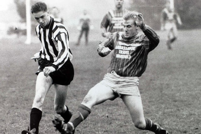 Dave Green of Ossett Panthers beats a challenge by Lance Rodgers of Rocking Horse, a Wakefield cup tie
